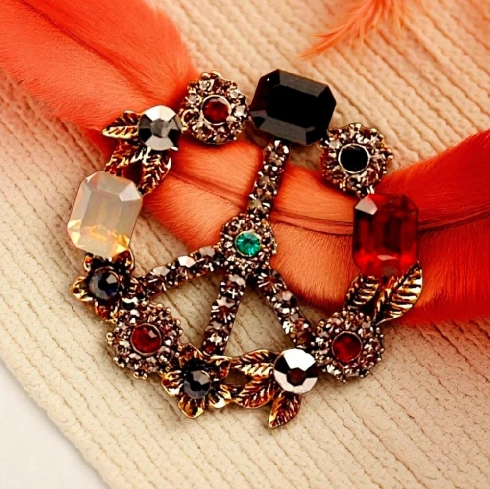 Rhinestone PEACE Brooch
